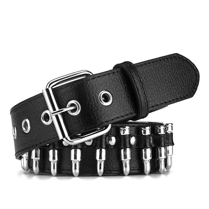 Cinturón de cuero con tachuelas y remaches de balas de punk rock negras