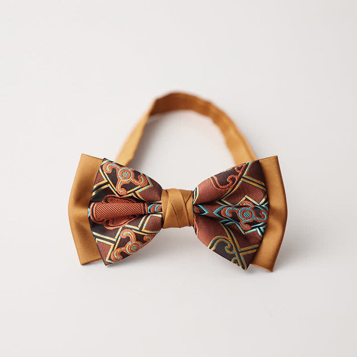 Pajarita de doble capa con estampado de cachemira vintage para hombre