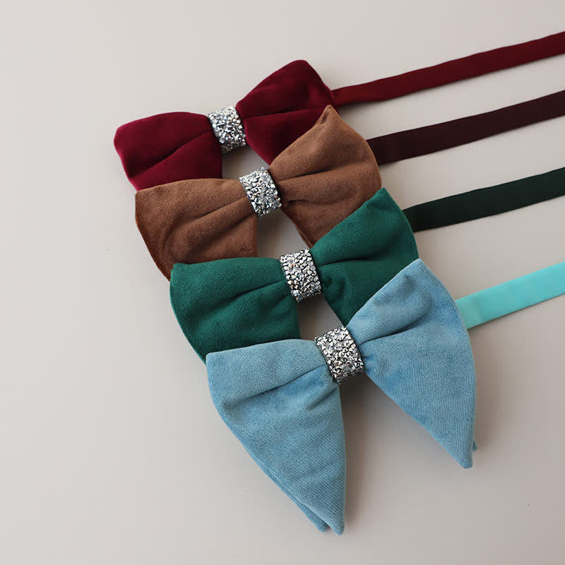 Pajarita de terciopelo de gran tamaño con diamantes de imitación para hombre