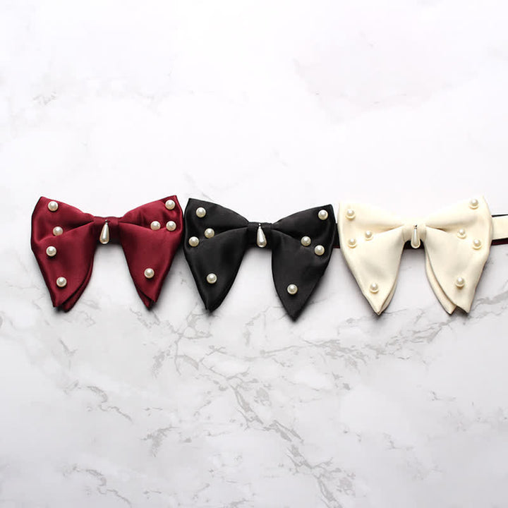 Pajarita elegante de gran tamaño con perlas y punta para hombre