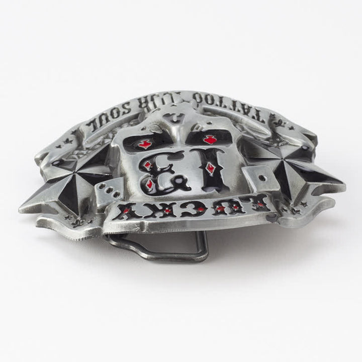 Cinturón de cuero con hebilla de calavera esmaltada para hombre, hecho a mano