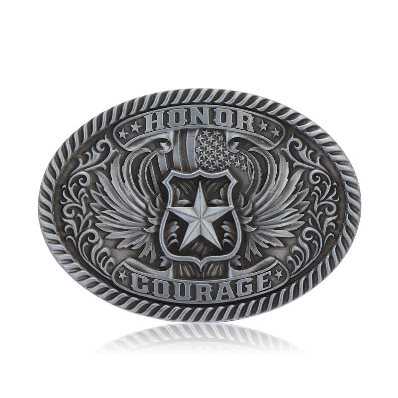 Cinturón de cuero con hebilla de alas de águila para hombre, hecho a mano, con diseño de honor y coraje