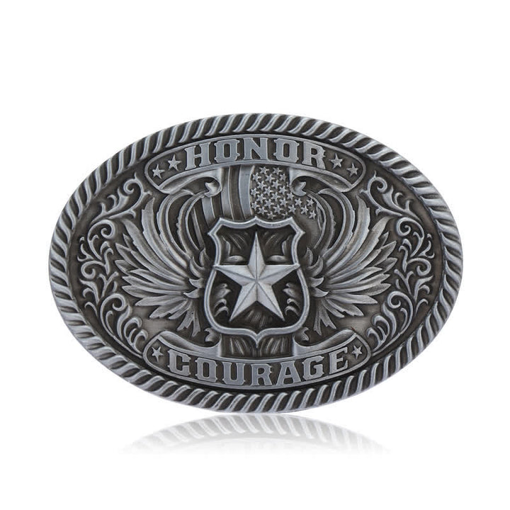 Cinturón de cuero con hebilla de alas de águila para hombre, hecho a mano, con diseño de honor y coraje