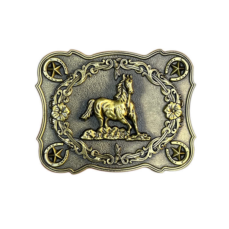 Cinturón de cuero con hebilla de caballo salvaje para hombre, hecho a mano