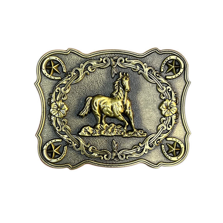 Cinturón de cuero con hebilla de caballo salvaje para hombre, hecho a mano