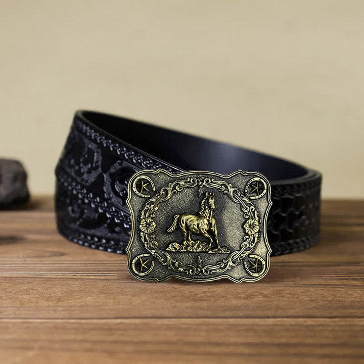Cinturón de cuero con hebilla de caballo salvaje para hombre, hecho a mano