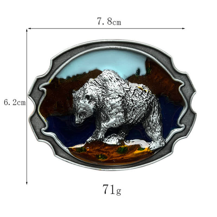 Cinturón de cuero con hebilla esmaltada de oso polar para hombre hecho a mano