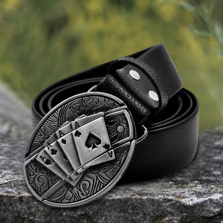 Cinturón de cuero con navaja plegable Poker 4 Ace para hombre