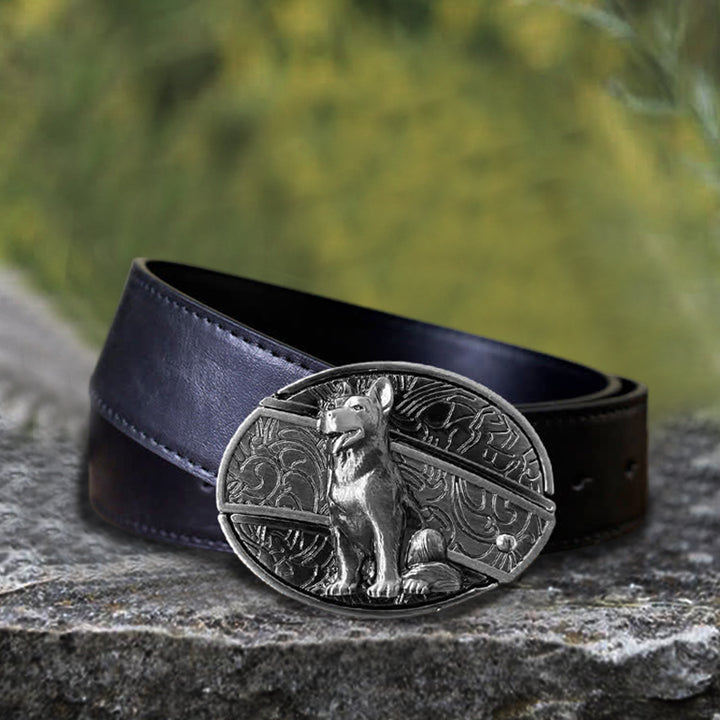 Cinturón de cuero con cuchillo plegable oculto "Loyal Dog" para hombre, hecho a mano