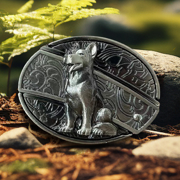 Cinturón de cuero con cuchillo plegable oculto "Loyal Dog" para hombre, hecho a mano