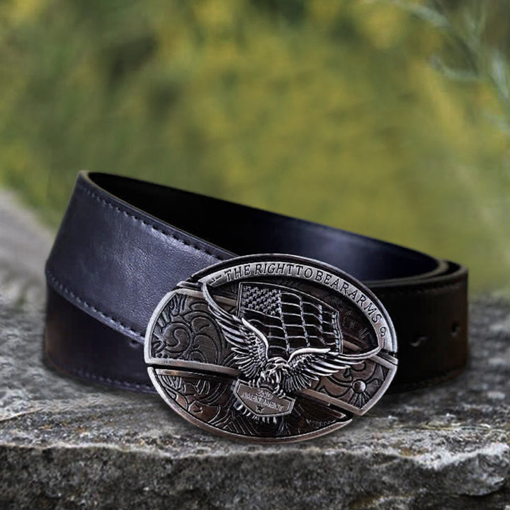 Cinturón de cuero con cuchillo plegable oculto con bandera de EE. UU. y águila para hombre