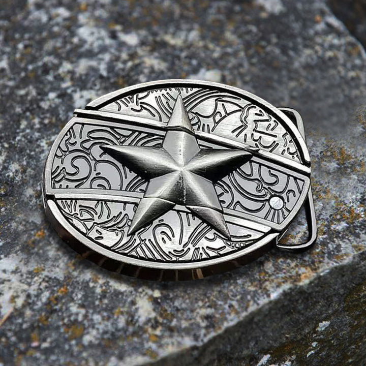 Cinturón de cuero con cuchillo plegable oculto con pentagrama para hombre
