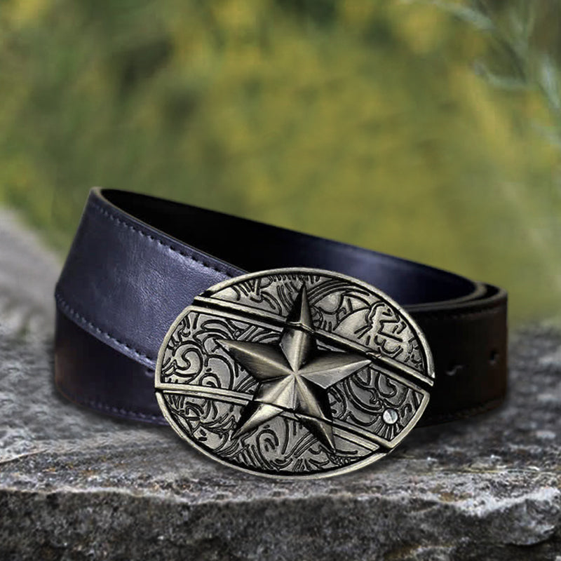 Cinturón de cuero con cuchillo plegable oculto con pentagrama para hombre