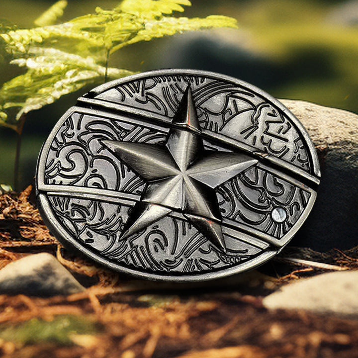 Cinturón de cuero con cuchillo plegable oculto con pentagrama para hombre