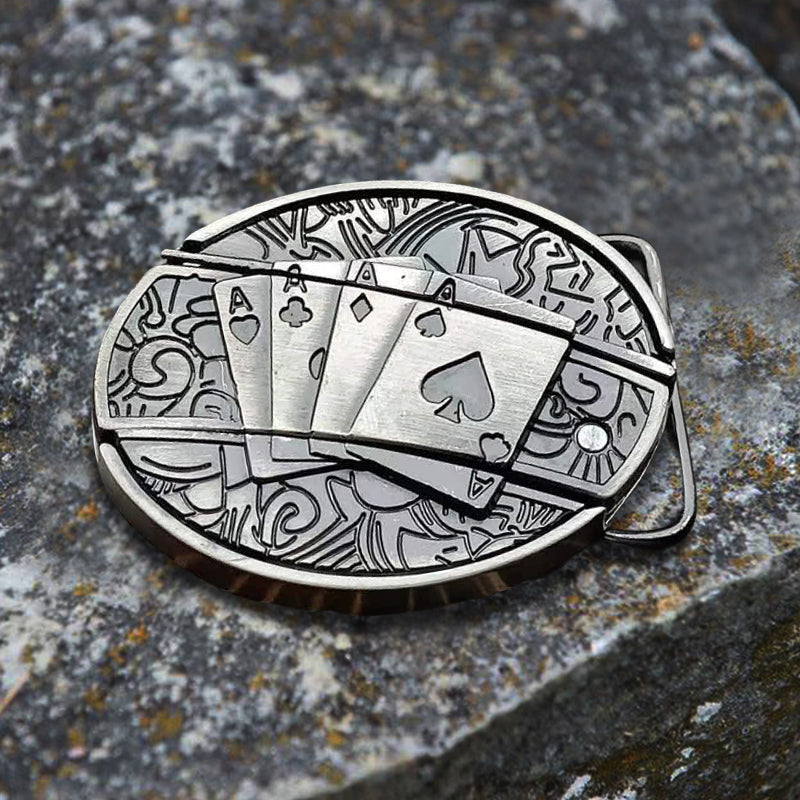Cinturón de cuero con navaja plegable oculta Poker 4 Ace para hombre