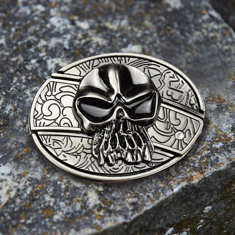 Cinturón de cuero con cuchillo plegable oculto con cabeza de calavera para hombre