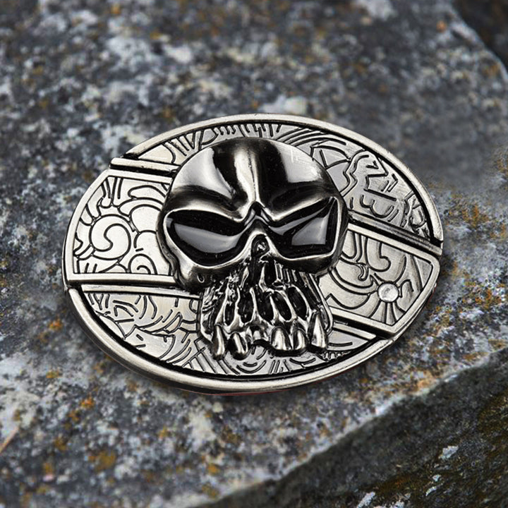 Cinturón de cuero con cuchillo plegable oculto con cabeza de calavera para hombre