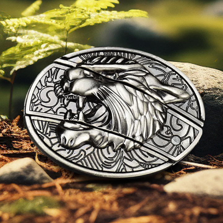 Cinturón de cuero con cuchillo plegable oculto Roaring Tiger para hombre