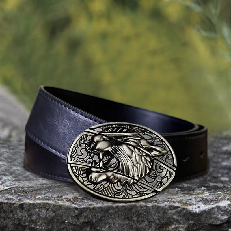 Cinturón de cuero con cuchillo plegable oculto Roaring Tiger para hombre