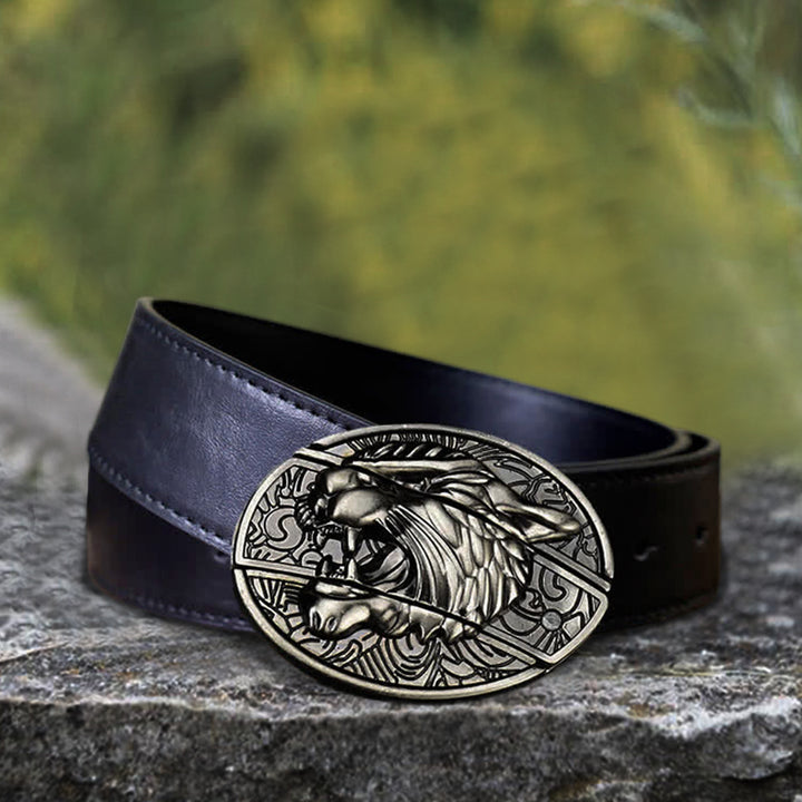 Cinturón de cuero con cuchillo plegable oculto Roaring Tiger para hombre