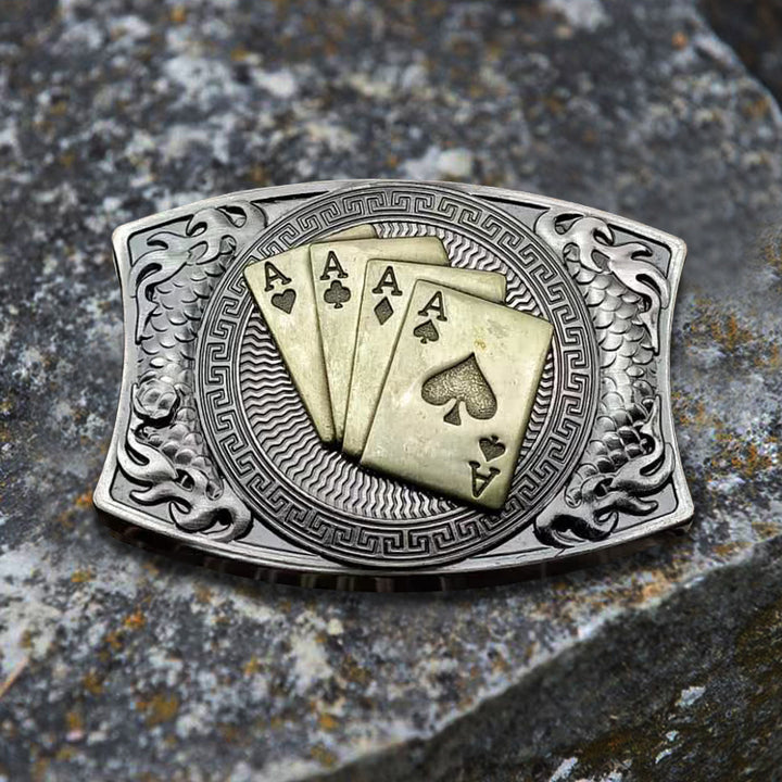 Cinturón de cuero con navaja plegable oculta para hombre, hecho a mano con póker dorado