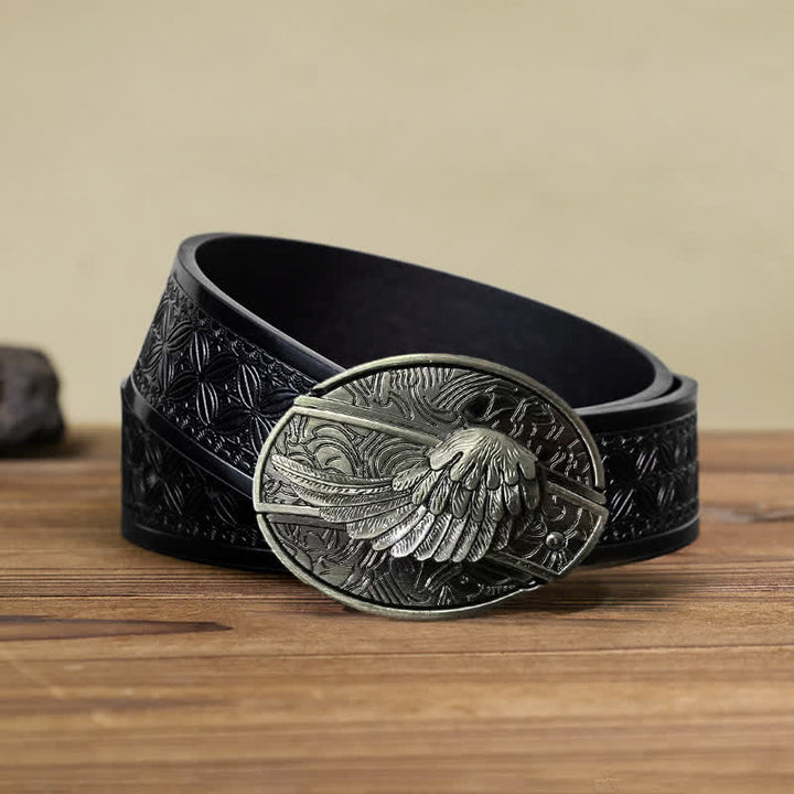 Cinturón de cuero con cuchillo plegable oculto con alas de ángel para hombre