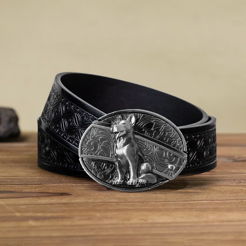 Cinturón de cuero con cuchillo plegable oculto "Loyal Dog" para hombre, hecho a mano