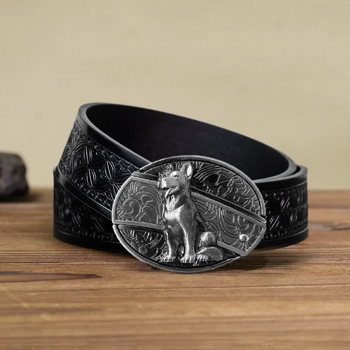 Cinturón de cuero con cuchillo plegable oculto "Loyal Dog" para hombre, hecho a mano
