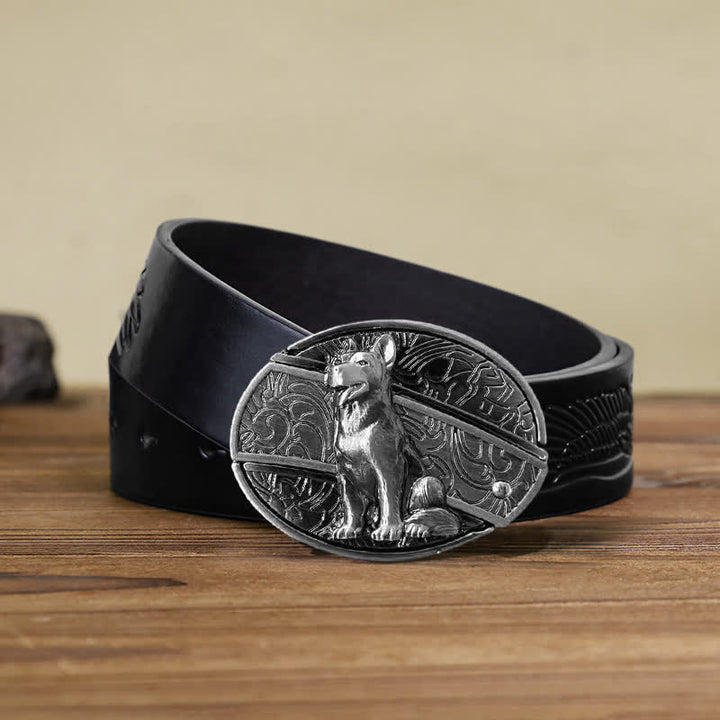Cinturón de cuero con cuchillo plegable oculto "Loyal Dog" para hombre, hecho a mano