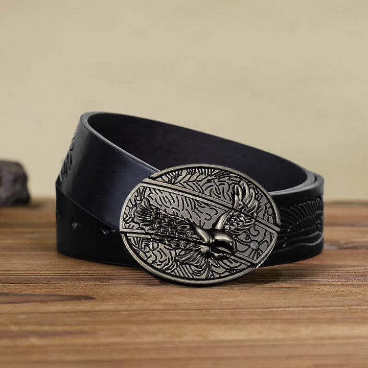 Cinturón de cuero con cuchillo plegable oculto Soaring Eagle para hombre