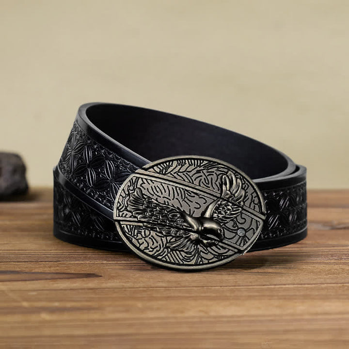 Cinturón de cuero con cuchillo plegable oculto Soaring Eagle para hombre