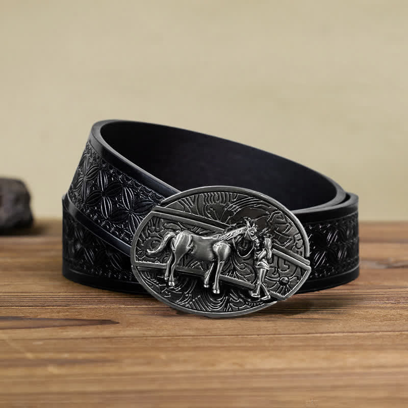 Cinturón de cuero con cuchillo plegable oculto de vaquera para hombre