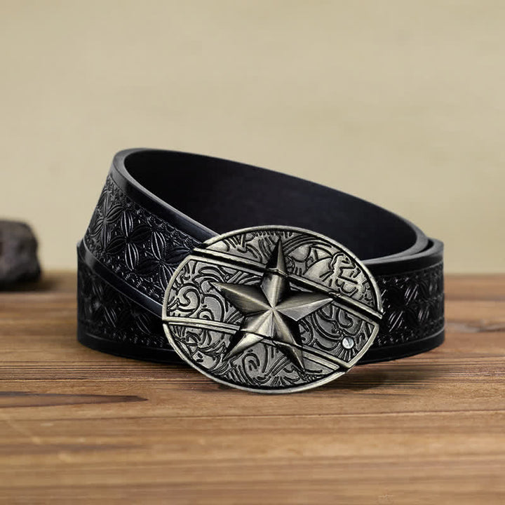 Cinturón de cuero con cuchillo plegable oculto con pentagrama para hombre