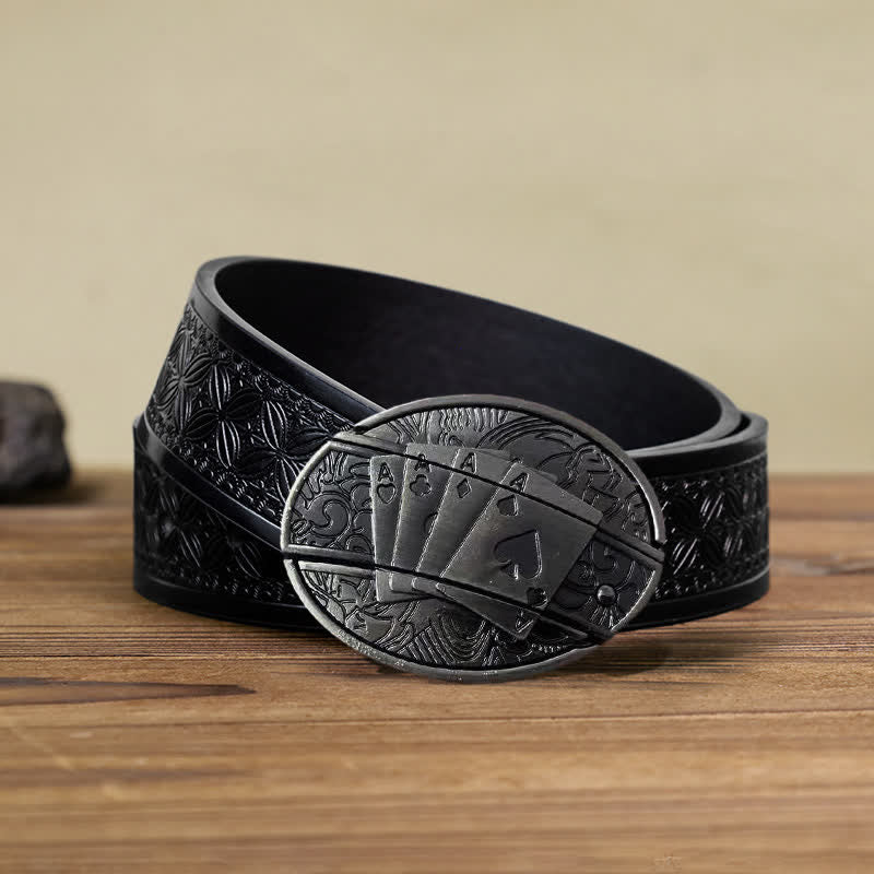 Cinturón de cuero con navaja plegable oculta Poker 4 Ace para hombre