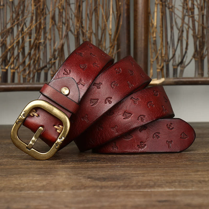 Cinturón de cuero genuino con estampado de ancla atemporal para hombre