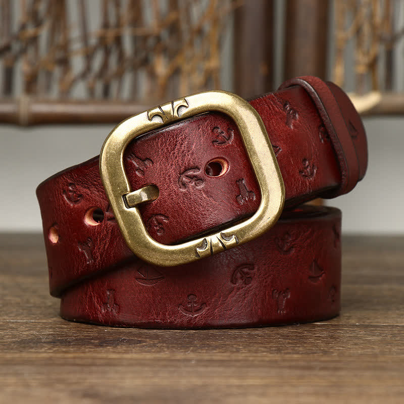 Cinturón de cuero genuino con estampado de ancla atemporal para hombre