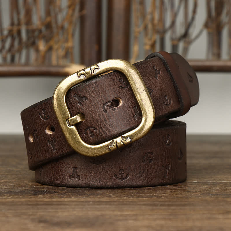 Cinturón de cuero genuino con estampado de ancla atemporal para hombre