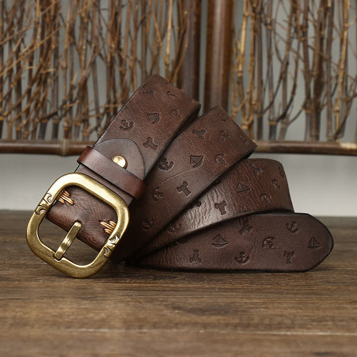 Cinturón de cuero genuino con estampado de ancla atemporal para hombre