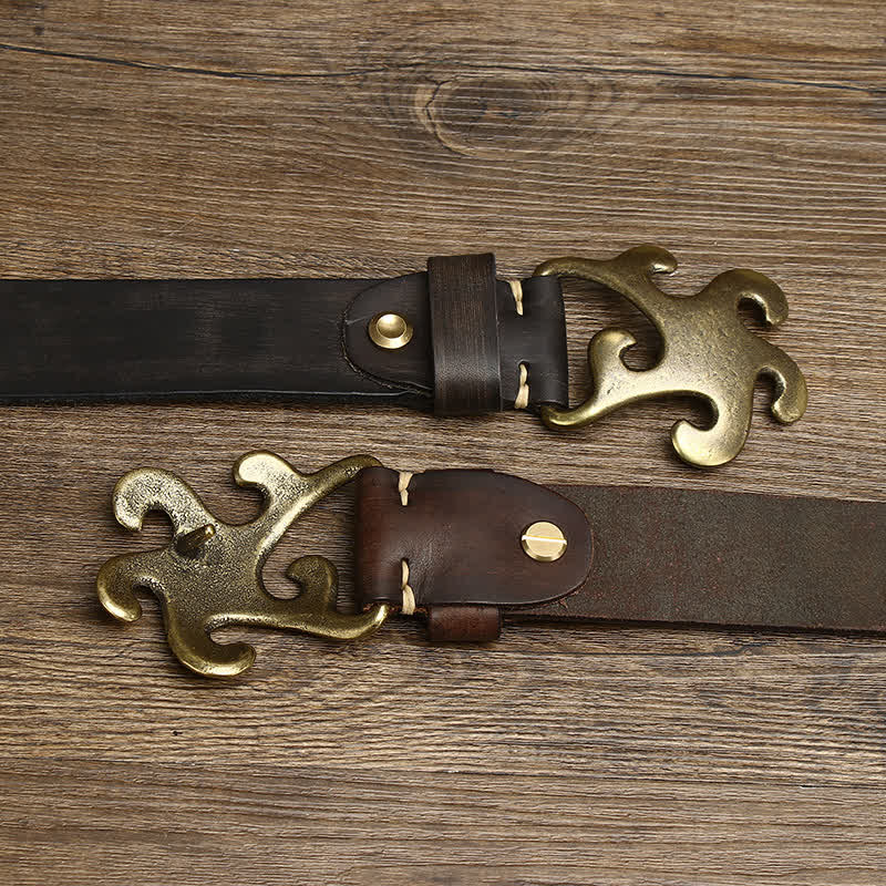 Cinturón de cuero con hebilla de latón y diseño retro de estrella para hombre