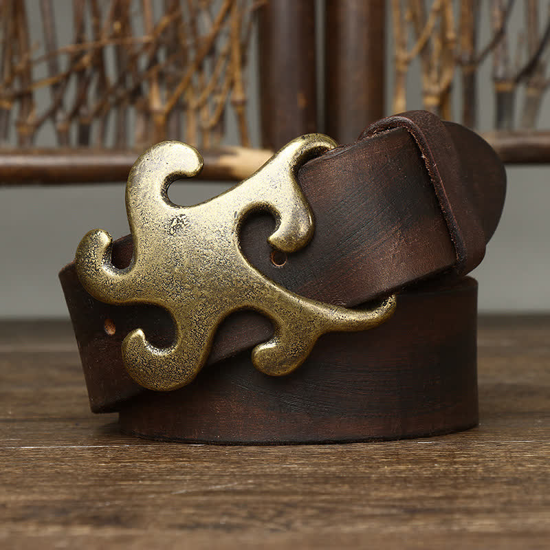 Cinturón de cuero con hebilla de latón y diseño retro de estrella para hombre