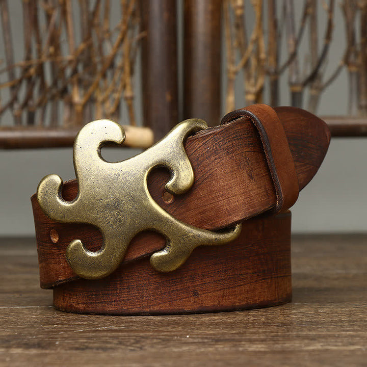 Cinturón de cuero con hebilla de latón y diseño retro de estrella para hombre