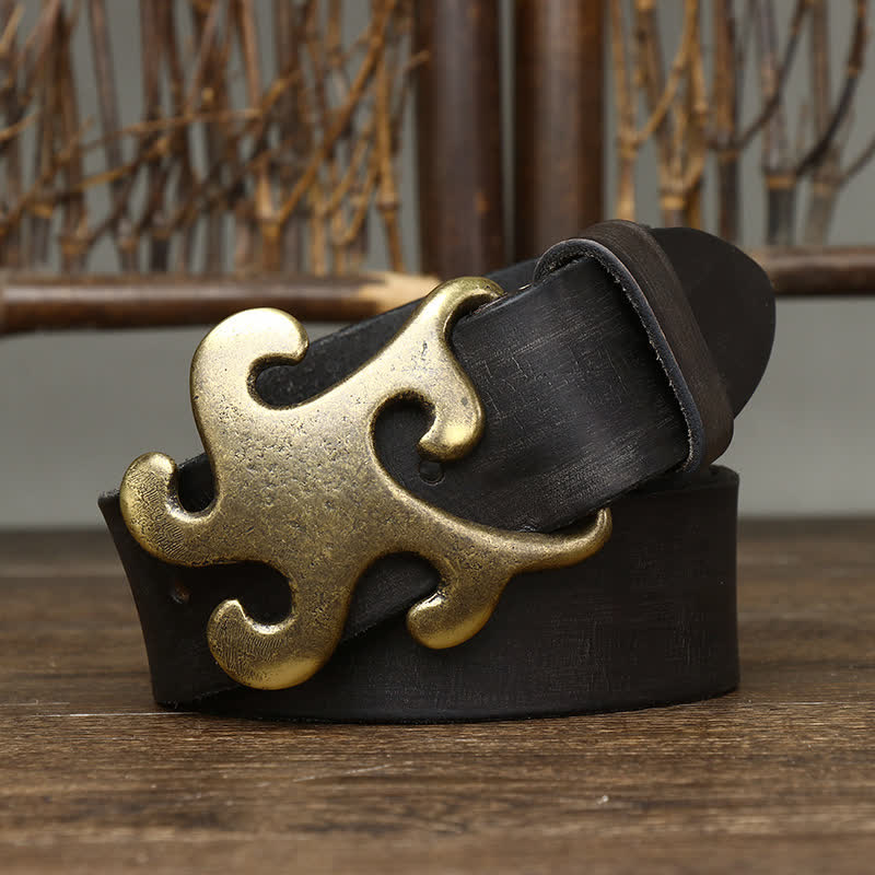 Cinturón de cuero con hebilla de latón y diseño retro de estrella para hombre