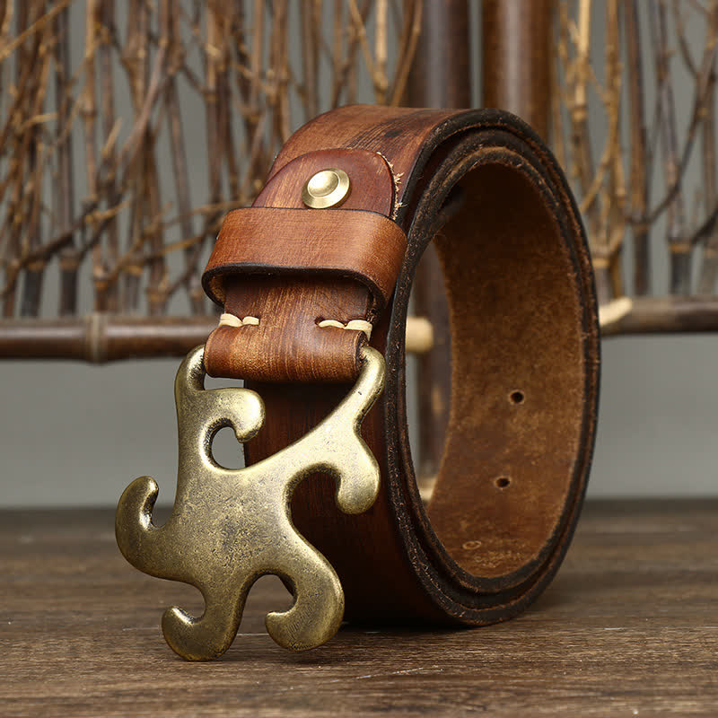 Cinturón de cuero con hebilla de latón y diseño retro de estrella para hombre
