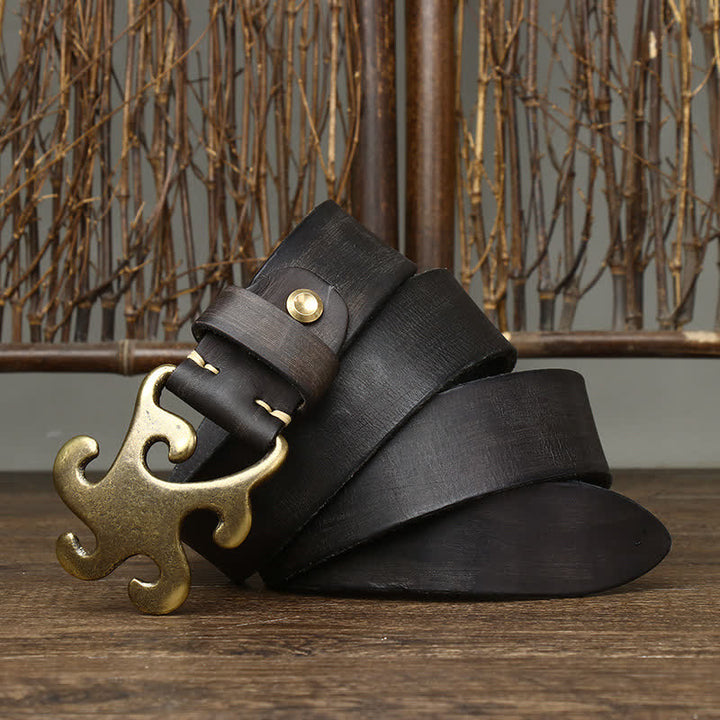 Cinturón de cuero con hebilla de latón y diseño retro de estrella para hombre