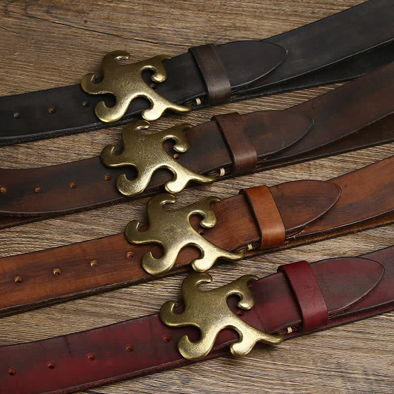 Cinturón de cuero con hebilla de latón y diseño retro de estrella para hombre