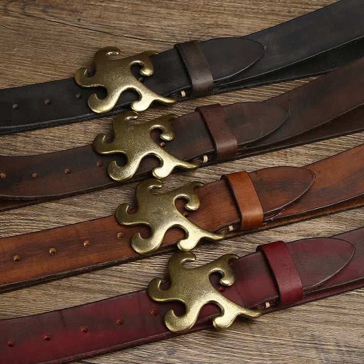Cinturón de cuero con hebilla de latón y diseño retro de estrella para hombre