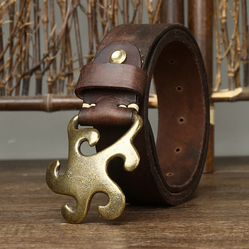 Cinturón de cuero con hebilla de latón y diseño retro de estrella para hombre