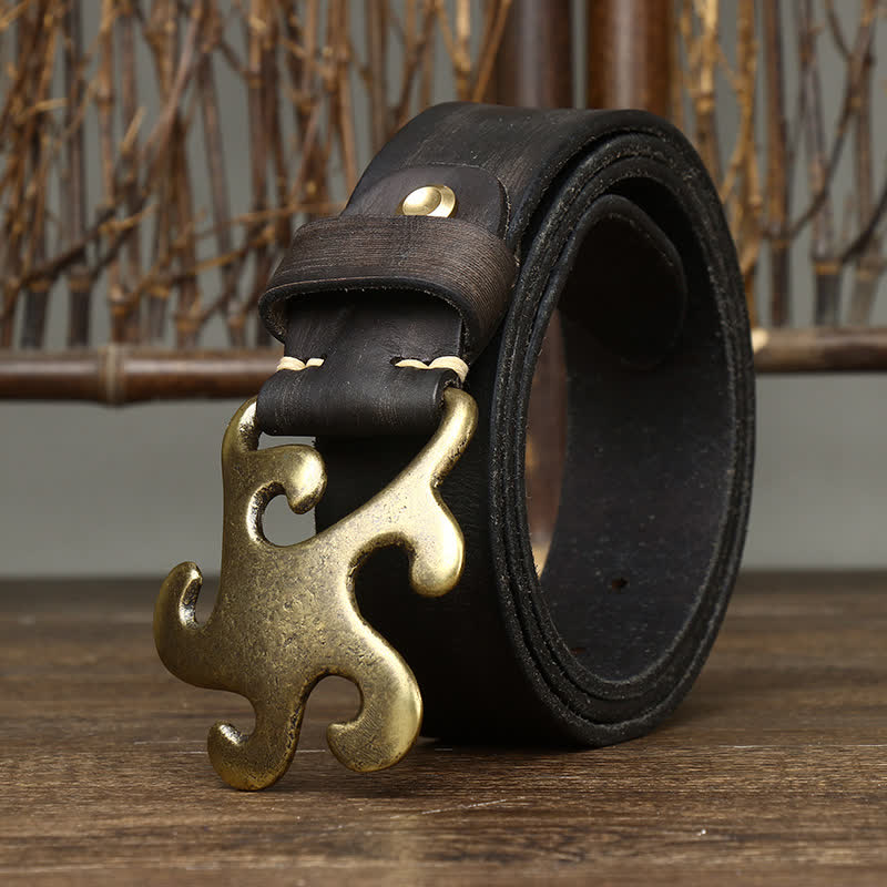 Cinturón de cuero con hebilla de latón y diseño retro de estrella para hombre