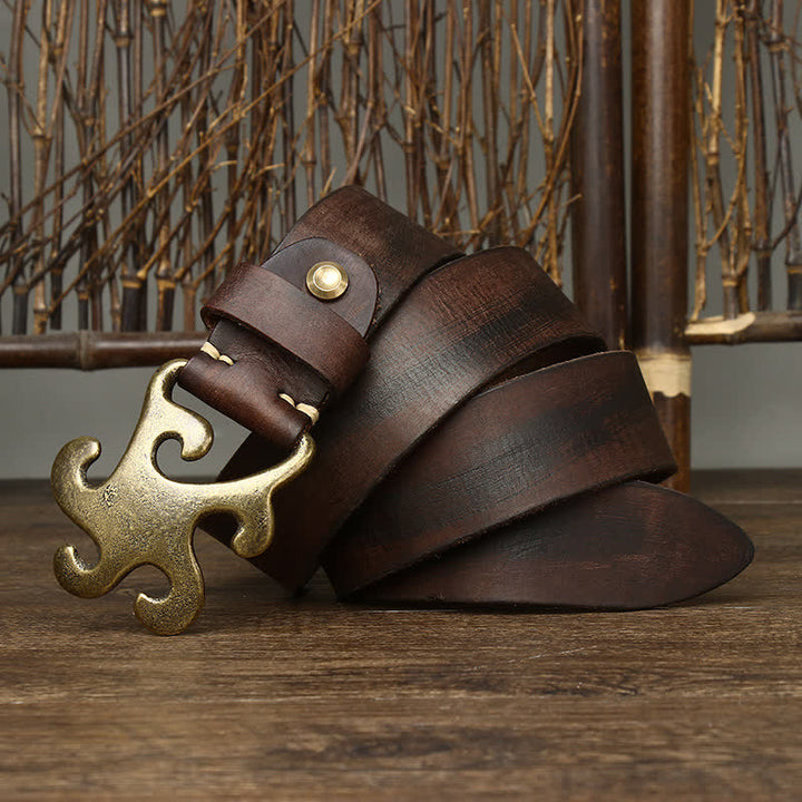 Cinturón de cuero con hebilla de latón y diseño retro de estrella para hombre