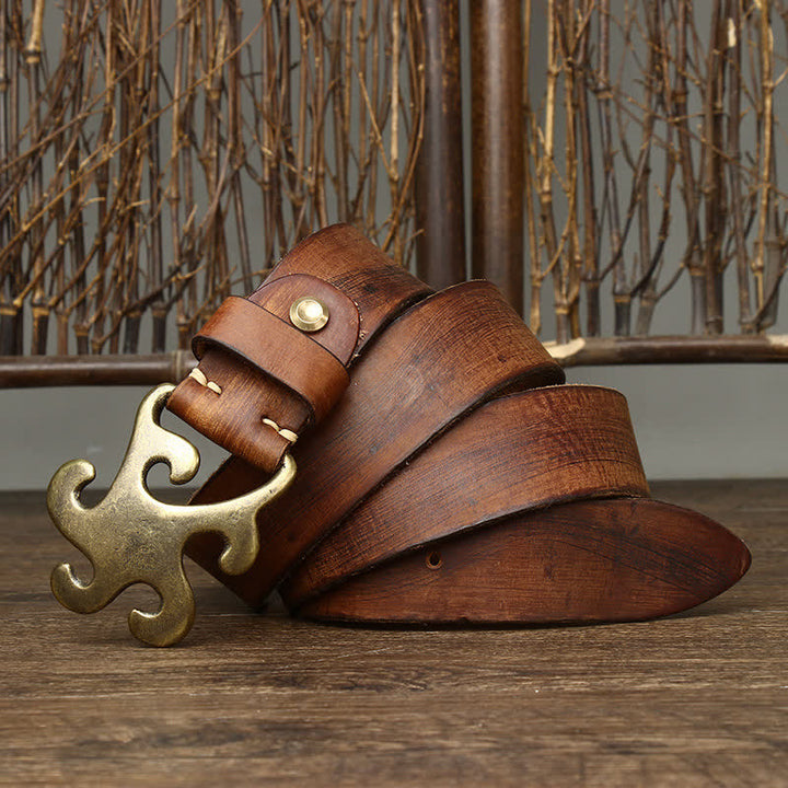 Cinturón de cuero con hebilla de latón y diseño retro de estrella para hombre